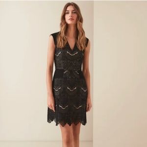 Reiss Gemina Lace Fit and Flare Dress - sz 6 black